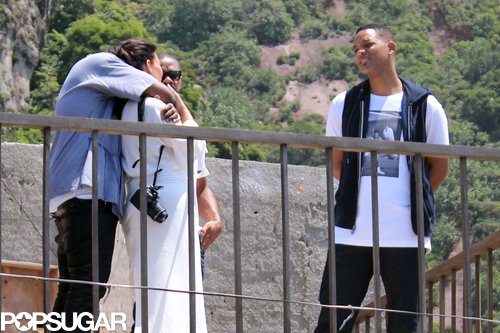 Kanye West hugged Kim Kardashian while touring Brazil with Will Smith.
Kanye West hugged Kim Kardashian while touring Brazil with Will Smith.