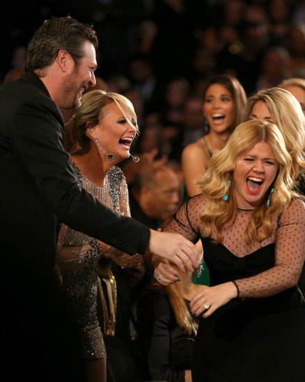 Miranda Lambert and Blake Shelton showed their excitement after Kelly Clarkson's big win.
Miranda Lambert and Blake Shelton showed their excitement after Kelly Clarkson's big win.