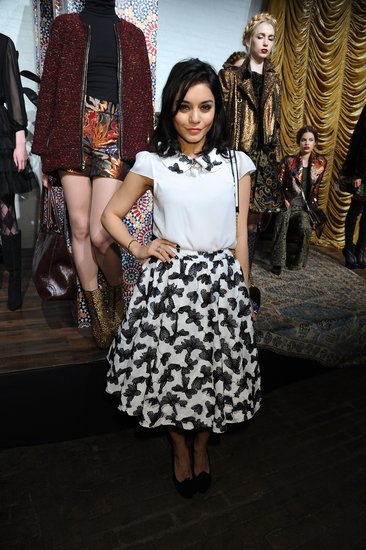 Vanessa Hudgens showed off her ladylike side in a printed circle skirt and matching blouse at Alice + Olivia.
Vanessa Hudgens showed off her ladylike side in a printed circle skirt and matching blouse at Alice + Olivia.
