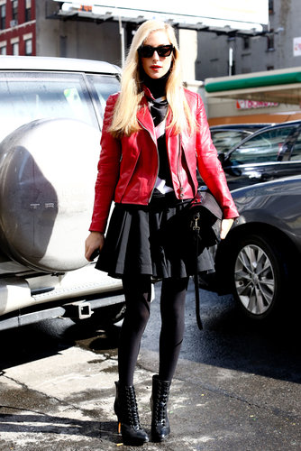 Joanna Hillman was the epitome of biker-chic in a red leather jacket and flared miniskirt.
Joanna Hillman was the epitome of biker-chic in a red leather jacket and flared miniskirt.