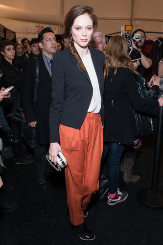 Coco Rocha brightened up a casual look with tapered orange trousers at the Diane von Furstenberg show.
Coco Rocha brightened up a casual look with tapered orange trousers at the Diane von Furstenberg show.