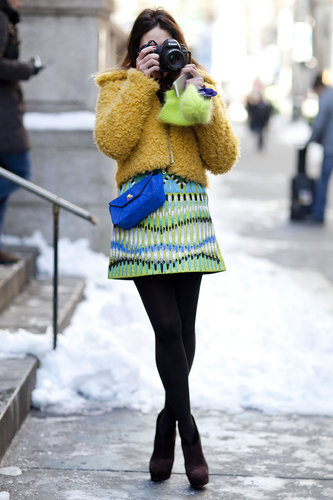 We can't get enough of bright patterns paired with dark tights for a killer contrast.
We can't get enough of bright patterns paired with dark tights for a killer contrast.