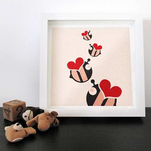 For a playful touch, try this fun love bees print ($20).
For a playful touch, try this fun love bees print ($20).