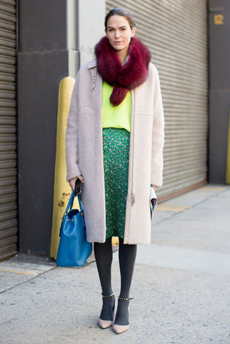 A bright pop of burgundy fur added a moody feel to this bright color story.
A bright pop of burgundy fur added a moody feel to this bright color story.