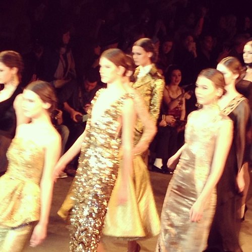 An army of gold at Christian Siriano's Russian-opera-themed collection.
An army of gold at Christian Siriano's Russian-opera-themed collection.