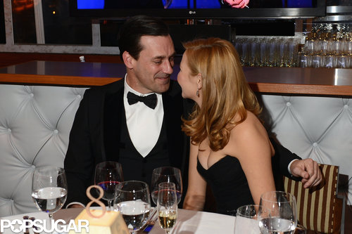 Jon Hamm and Jennifer Westfeldt snuggled in a booth at the Vanity Fair Oscar party on Sunday night.
Jon Hamm and Jennifer Westfeldt snuggled in a booth at the Vanity Fair Oscar party on Sunday night.