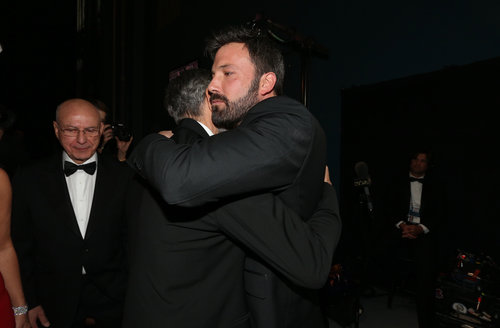 Ben Affleck and George Clooney hugged backstage at the 2013 Oscars.
Ben Affleck and George Clooney hugged backstage at the 2013 Oscars.