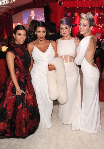 Miley Cyrus hung out with Kelly Osbourne, Kim Kardashian, and Kourtney Kardashian at Elton John's party on Oscar night.
Miley Cyrus hung out with Kelly Osbourne, Kim Kardashian, and Kourtney Kardashian at Elton John's party on Oscar night.