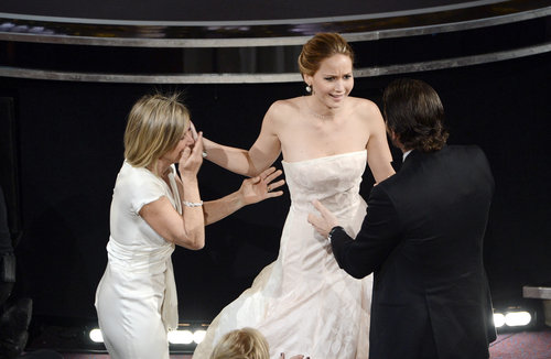 Jennifer Lawrence reacted to her big win at the Oscars with her mom and Bradley Cooper.
Jennifer Lawrence reacted to her big win at the Oscars with her mom and Bradley Cooper.