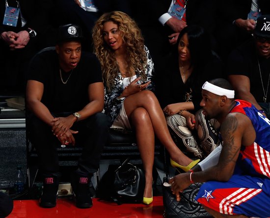 Beyoncé punched up her printed Stella McCartney blazer with yellow Yves Saint Laurent pumps at the NBA All-Star game in Houston.
Beyoncé punched up her printed Stella McCartney blazer with yellow Yves Saint Laurent pumps at the NBA All-Star game in Houston.
