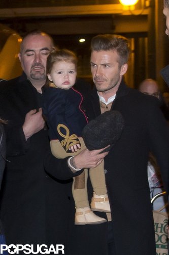 David Beckham and Harper left dinner in London in February.
David Beckham and Harper left dinner in London in February.