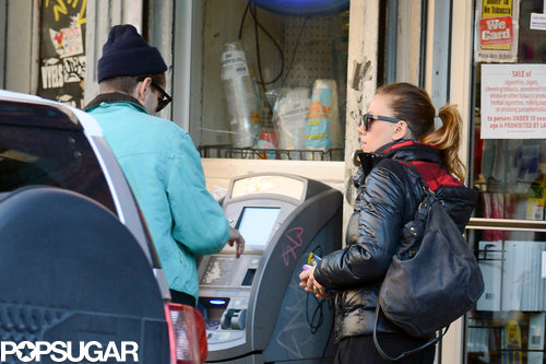 Scarlett Johansson and Romain Dauriac stopped at an ATM in NYC.
Scarlett Johansson and Romain Dauriac stopped at an ATM in NYC.