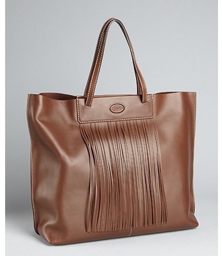 Tod's  cacao leather fringe detail large tote