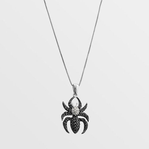 Sterling silver black and white sapphire spider pendant