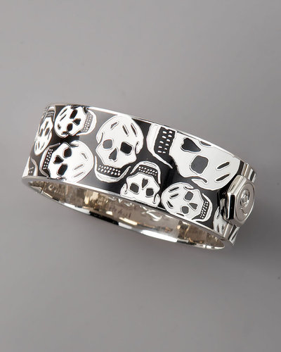 Alexander McQueen Medium Enamel Skull Bracelet, Black/White