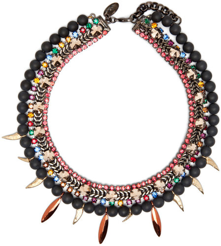 Iosselliani Black Agate Three Row Necklace in Bronze Multi