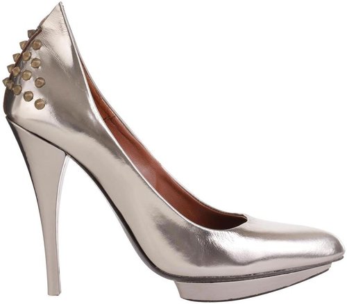 Silver High-Shine Studded Pump