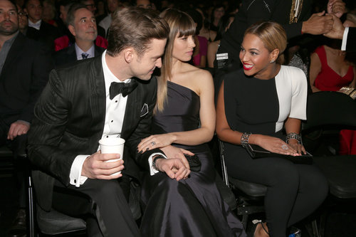 Justin Timberlake, Jessica Biel, and Beyoncé Knowles shared a moment while sitting together in the audience at the Grammy Awards.
Justin Timberlake, Jessica Biel, and Beyoncé Knowles shared a moment while sitting together in the audience at the Grammy Awards.