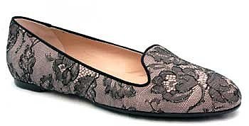 Valentino "DWS00046" Taupe & Black Lace Smoking Slipper