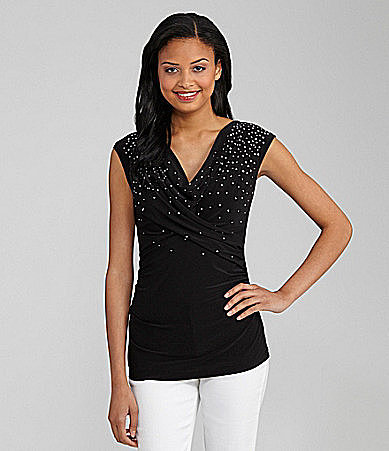 Chaus Embellished Crisscross Top