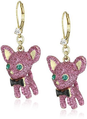 Betsey Johnson "Critter" Glitter Chihuahua Drop Earrings