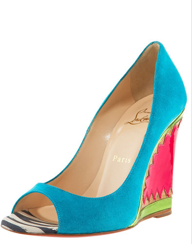 Christian Louboutin Miramar Suede & Patent Wedge Pump