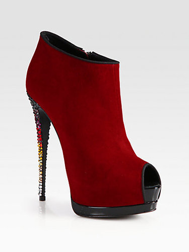 Giuseppe Zanotti Suede and Crystal-Coated Heel Platform Ankle Boots