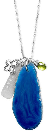 Macy's Sterling Silver Necklace, Blue Agate Slice Peace Pendant
