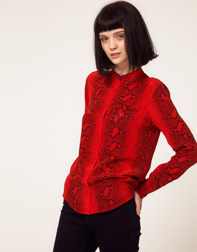 Equipment Brett Collarless Silk Shirt in Snake Print