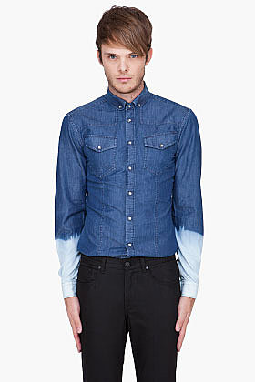NEIL BARRETT Navy Bleached Denim Shirt