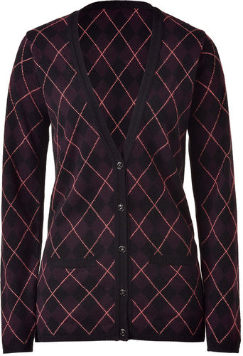Pringle of Scotland Black/Dark Iris Long Cashmere Cardigan