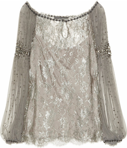 Alberta Ferretti Beaded lace and mesh top