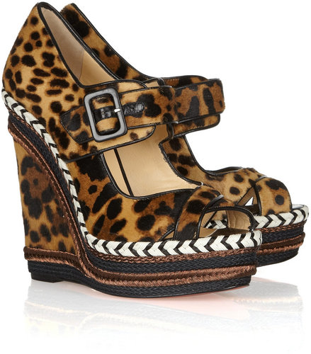 Christian Louboutin Highlander 140 leopard-print calf hair wedge sandals