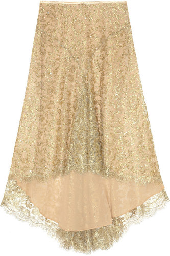 Michael Kors Bead and sequin-embellished metallic-lace skirt