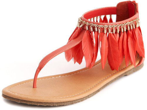 Boho Feather T-Strap Sandal