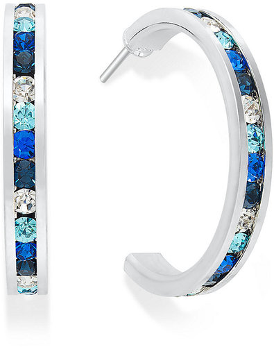 Traditions Sterling Silver Earrings, Channel-Set Blue Swarovski Crystal Hoop Earrings