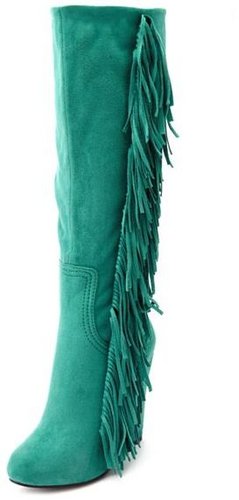 Sueded Fringe-Trim Wedge Boot