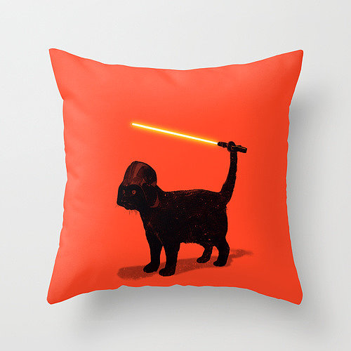 How terrifying would the world be if felines were actually equipped with lightsabers like Cat Vader, here on a pillow ($20).
How terrifying would the world be if felines were actually equipped with lightsabers like Cat Vader, here on a pillow ($20).