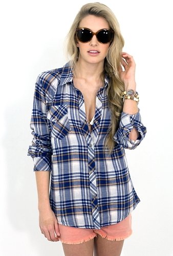 Rails Kendra in Blue and Orange Plaid Shirt