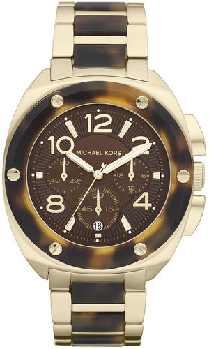 Michael Kors Watch, Women's Chronograph Tribeca Gold Tone Stainless Steel and Tortoise Acetate Bracelet 43mm MK5593