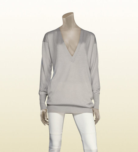 Long Sleeve Oversize V-Neck Knit With Gucci Trademark Detail.