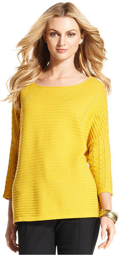Alfani Sweater, Three-Quarter-Sleeve Metallic-Stripe