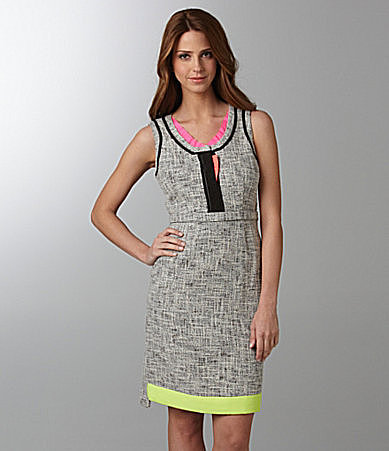 T Tahari Jessie Tweed & Neon Dress