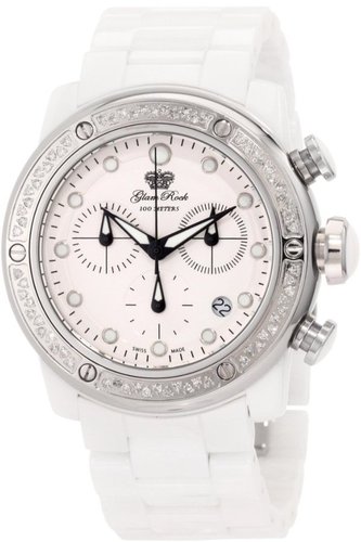 Glam Rock Women's GR50116D Aqua Rock Chronograph Diamond Accented White Dial Ceramic Watch