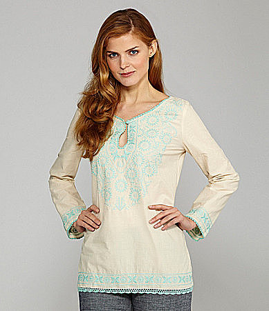 Nurture Embroidered Splitneck Long-Sleeve Tunic