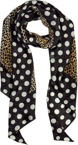 D&G Dolce & Gabbana Black Leopard and Polka Dot Print Scarf