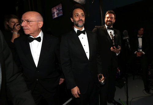 Grant Heslov, Alan Arkin, and Ben Affleck backstage at the 2013 Oscars.
Grant Heslov, Alan Arkin, and Ben Affleck backstage at the 2013 Oscars.