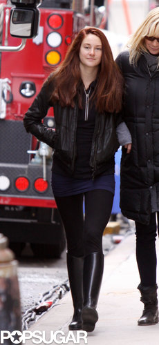 Shailene Woodley showed off her red hair on set.
Shailene Woodley showed off her red hair on set.