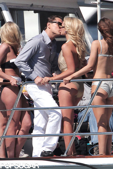 Leonardo DiCaprio shared a kiss with a costar while filming a party scene on a boat for The Wolf of Wall Street in LA back in February.
Leonardo DiCaprio shared a kiss with a costar while filming a party scene on a boat for The Wolf of Wall Street in LA back in February.