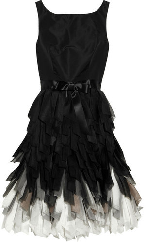 Oscar de la Renta Fringed-skirt silk-taffeta dress
